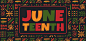 Vector juneteenth banner design with cute bright lettering on african ethnic tribal seamless pattern