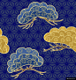 日式传统复古仙鹤中国风古典服装布料印刷设计背景底纹013模板矢量素材