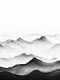 极简主义山水插图，水墨山脉清晰黑白