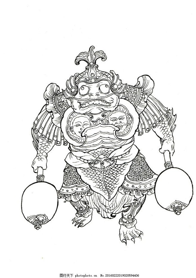 西游记人物白描灵感大王金鱼精妖怪白描人物西游记白描李云中