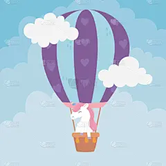 卡通,热气球,可爱的,幻想,独角兽,巫术,做梦