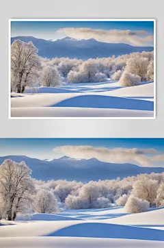 AI数字艺术冬季自然风景雪景摄影图