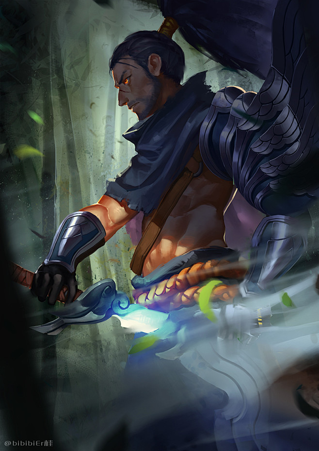 bibibier桂绘制lol英雄联盟疾风剑豪亚索cg插画原画