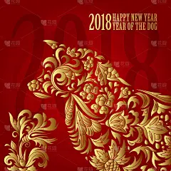 狗，中国农历2018年的象征。2018年新年贺卡和贺卡。矢量插图。涂鸦风格