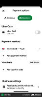 Uber Eats Switching payment options screen