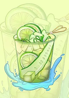 夏日渐变冷饮海报插画茉莉香柠青瓜桶解暑插画下载