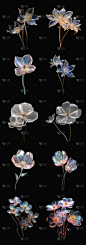 素材组合-通用玻璃质感立体3D花朵花卉免抠元素