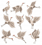 套红色被加冠的起重机用不同的姿势。 长喙，腿和脖子的野生鸟。 装饰平面插图保费矢量