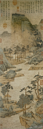#吴门四家#【 明 文徵明 《雨余春树图》 】轴，纸本设色，1507年作，台北故宫藏。 文壁38岁作，青绿重色，用笔工整细致。画中的小山皆为平形坡顶，借以表达一片无际的平淡和宁静。构图设计了一连串的“区域画面”，从右到左，从左到上，又从右折回，最后到达最顶部。作品体现更多匠心和精巧的设计。