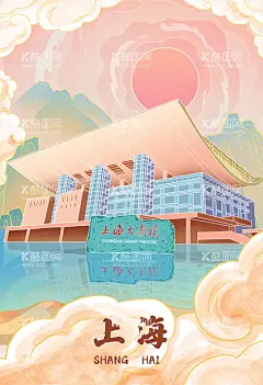 明信片上海  - 源文件下载【酷图网】明信片,插画,风景插画,城市名片,上海,国风插画