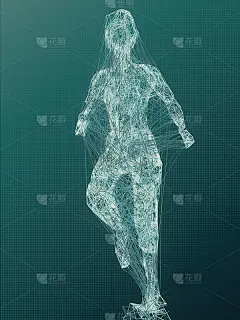 用线和点来画电线人。自我概念。三维绘制数字插图