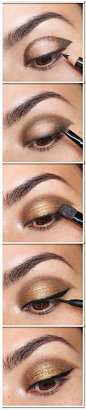 Gold Smoky Eye MakGold Smoky Eye Makeup Tutorial - Head over to Pampadour.com for product suggestions! Pampadour.com is a community of beauty bloggers, professionals, brands and beauty enthusiasts! Think I'd like a dk brown for liner...it would all have b