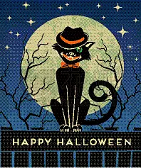 猫,黑色,夜晚,请柬,领结,贺卡,怪异,满月,坐