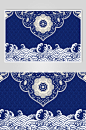 纹理蓝白色高端大气国潮风仙鹤插画