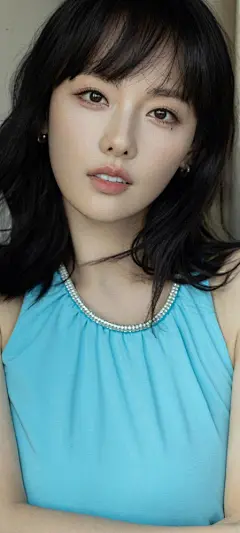 蓝色裙子美女张嘉倪高清手机壁纸