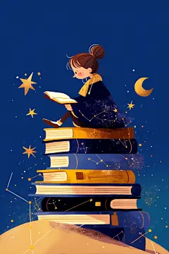 小孩看书手绘作品