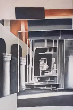 纯手绘复古抽象宫殿油画艺术玄关 - 找图吧