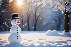雪天冬季雪人摄影图