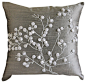 Snow Flowers Grey Silk Euro Sham Cover, 26x26 transitional-pillowcases-and-shams