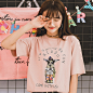 Skgirl俏皮学生字母印花短袖T恤女夏季中长款宽松软妹打底衫-tmall.com天猫