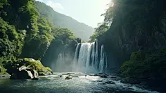 自然景观地形地貌森林瀑布摄影图片