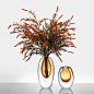 琥珀色高端简约现代轻奢琉璃玻璃花瓶组合套装插花摆件样板间花器-淘宝网