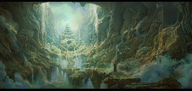 Cloud cave and small ruined temple, yangyang sui : Scene design from ...