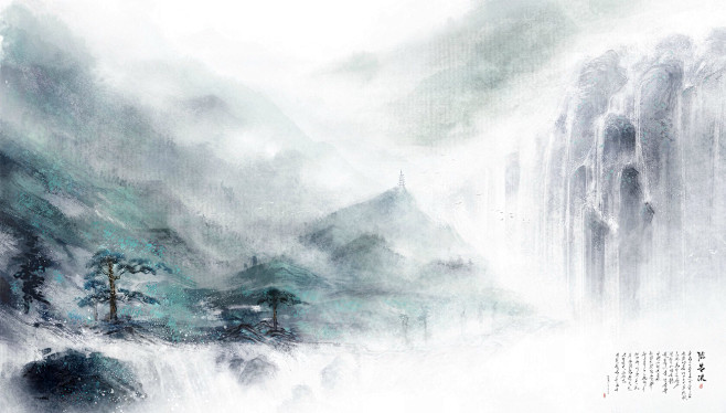 场景  古风  流水画绘