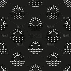 大海和太阳。模式。无缝的矢量图。线。平的。