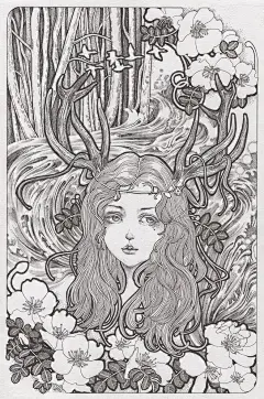 鹿 （卡牌）#插画# #黑白# #装饰画# #线描# #小清新# #治愈系# #背景图# #头像#@北坤人素材