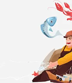 水手拉网海鲜卡通人物 平面电商 创意素材