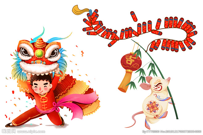 春节舞狮子 新年传统民俗 舞狮
