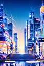 赛博朋克霓虹未来科技城市街道天空电商背景