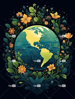 世界地球日海报设计，单手握住地球，插图，创意，森林，树木