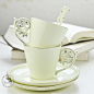 创意欧式咖啡杯碟 宝石瓷 雕花设计 两杯两碟两勺套装