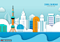 上海东方明珠塔 插画 现代建筑 城市背景 剪纸中国风广告海报素材下载-优图-UPPSD
