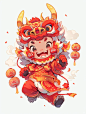 2024国风龙年插画／可爱卡通龙小孩年画