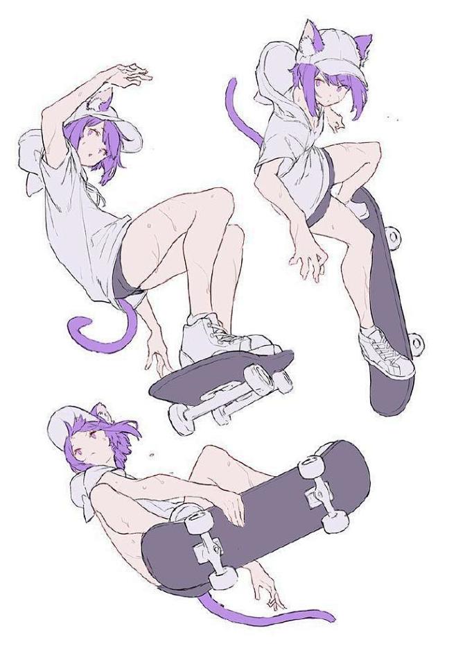 #绘画参考素材# 滑板动态姿势 转需 ​...