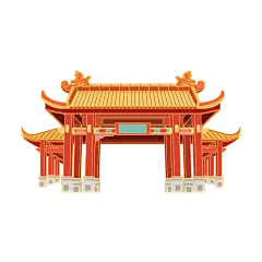 国潮风古建筑古楼古塔鼓楼复古中国风插画