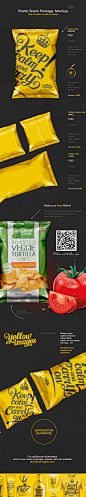 Plastic Snack Package. Mockup. : Can be used for Snack Packaging design. Plastic Snack Package. Medium, Large and Small size. Front and Back View.