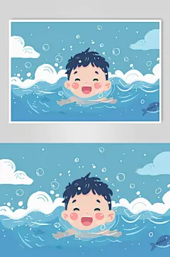 AI数字艺术夏季防溺水插画