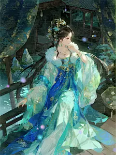 碧纱轻漾月华池，水榭灯摇荷影碎 回廊风送藕香微，云鬓斜簪流苏坠 玉指漫托青瓷盏，冰肌暗沁藕花衣 星河欲隐蝉声细，一院清凉总不知 # ﻿#唯美意境﻿ ﻿#寻找小红书绘画大神﻿ ﻿#国风才是顶级浪漫﻿ ﻿#古风美女﻿ ﻿#古风插画﻿ ﻿#青色系﻿ ﻿#绿色系﻿ ﻿#氛围感﻿ ﻿#我的插画代表作﻿ ﻿#小红书艺术发光计划﻿ - 小红书