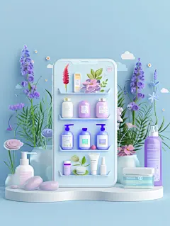 创意移动手机香薰洗护产品应用程序APP立体等距插图海报midjourney关键词咒语-Ai宇宙吧-