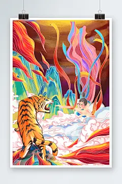 虎年国潮风手绘插画国风敦煌仕女-众图网