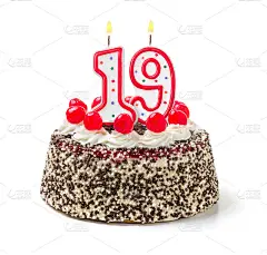 生日蛋糕和燃烧的蜡烛19号