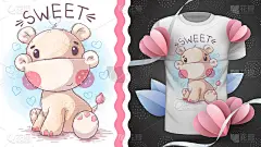 幼稚的卡通人物动物水彩画河马。