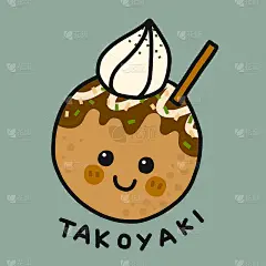 章鱼烧(日本食物)卡通矢量插图涂鸦风格