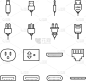 插头和插座线图标设置。包括电器插头，usb，插座，音频插孔，插座等图标。