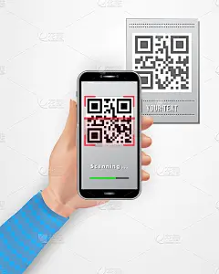 Female hand holding smartphone with QR code scanne