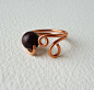 Copper Wire Ring with one dark brown wooden by HestiasEssence,